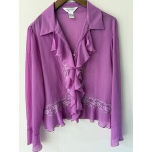 Allison Taylor Vintage Ruffle Blouse 90s Chiffon Y2K Purple Size L Fairycore